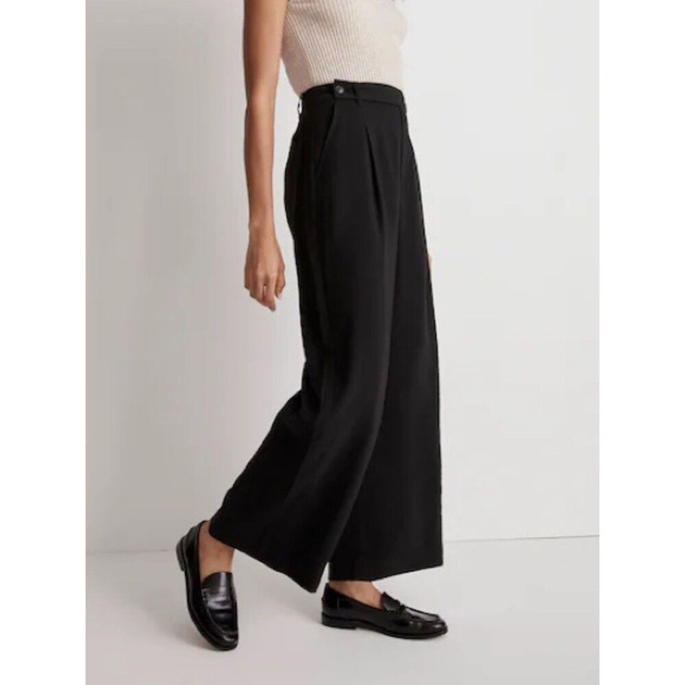 Madewell True Black Harlow Softdrape Wide Leg Ankle Trousers 12 Tall Best Seller